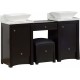 American Imaginations AI-1631 Birch Wood-Veneer Vanity Set In Distressed Antique Walnut
