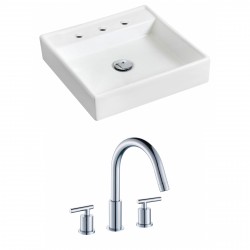 American Imaginations AI-15167 Square Vessel Set In White Color With 8-in. o.c. CUPC Faucet