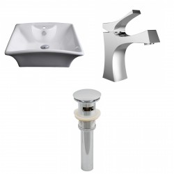 American Imaginations AI-15373 Rectangle Vessel Set In White Color With Single Hole CUPC Faucet And Drain