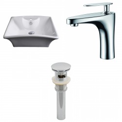American Imaginations AI-15375 Rectangle Vessel Set In White Color With Single Hole CUPC Faucet And Drain