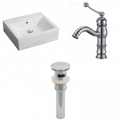 American Imaginations AI-15384 Rectangle Vessel Set In White Color With Single Hole CUPC Faucet And Drain