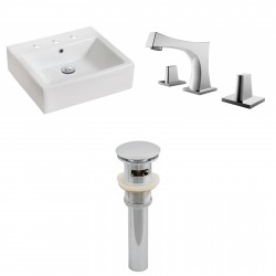 American Imaginations AI-15446 Rectangle Vessel Set In White Color With 8-in. o.c. CUPC Faucet And Drain
