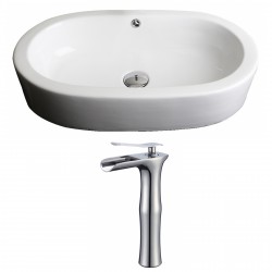 American Imaginations AI-17809 Oval Vessel Set In White Color With Deck Mount CUPC Faucet