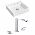 American Imaginations AI-17868 Square Vessel Set In White Color With 8-in. o.c. CUPC Faucet
