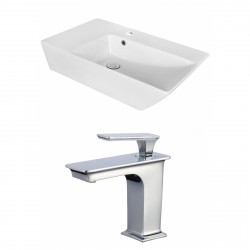 American Imaginations AI-18067 Rectangle Vessel Set In White Color With Single Hole CUPC Faucet