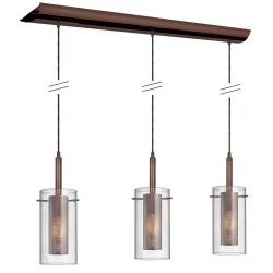 Dainolite 30963 3 Light Horizontal Pendant, Clear Glass & Steel Mesh