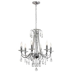 Dainolite 615 6 Light Crystal Chandelier, Polished Chrome Finish