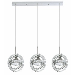 Dainolite CAS 3 Light Horizontal Crystal Pendant, Polished Chrome, Optical Crystal