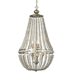 Dainolite LAU 6 Light Chandelier, White Washed Wood w/ Palladium Gold Trim