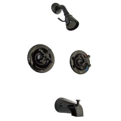 Kingston Brass NB660AX Water Onyx Twin Cross Handle Pressure Balanced Tub & Shower Faucet w/ Volume Control