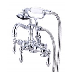 Kingston Brass CC10 Vintage 3-3/8" Deck Mount Clawfoot Tub Filler w/ Hand & Shower w/ metal levers