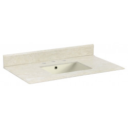 American Imaginations AI-19231 36-in. W 19.5-in. D Marble Top With Backsplash In Beige Color For 3H8-in. Faucet - Biscuit UM Sink