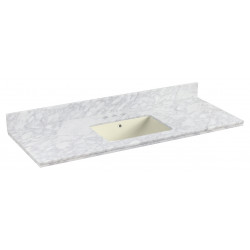 American Imaginations AI-19324 47.5-in. W 18.25-in. D Quartz Top With Backsplash In Bianca Carara Color For 3H4-in. Faucet - Biscuit UM Sink