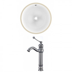 American Imaginations AI-22840 15.25-in. W Round Undermount Sink Set In White - Chrome Hardware With Deck Mount CUPC Faucet