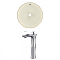 American Imaginations AI-22998 15.5-in. W CUPC Round Undermount Sink Set In Biscuit - Chrome Hardware With Deck Mount CUPC Faucet