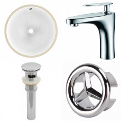 American Imaginations AI-25918 16.5-in. W CUPC Round Undermount Sink Set In White - Chrome Hardware With 1 Hole CUPC Faucet - Overflow Drain Incl.