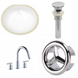 American Imaginations AI-25997 19.5-in. W CUPC Oval Undermount Sink Set In White - Chrome Hardware With 3H8-in. CUPC Faucet - Overflow Drain Incl.