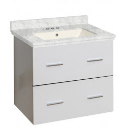 American Imaginations AI-18594 23.75-in. W Wall Mount White Vanity Set For 3H4-in. Drilling Bianca Carara Top Biscuit UM Sink