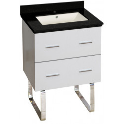 American Imaginations AI-18623 23.75-in. W Floor Mount White Vanity Set For 1 Hole Drilling Black Galaxy Top Biscuit UM Sink