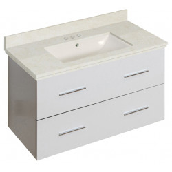 American Imaginations AI-18681 36-in. W Wall Mount White Vanity Set For 3H4-in. Drilling Beige Top Biscuit UM Sink