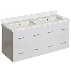 American Imaginations AI-18907 47.5-in. W Wall Mount White Vanity Set For 1 Hole Drilling Bianca Carara Top Biscuit UM Sink