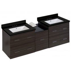 American Imaginations AI-18951 61.5-in. W Wall Mount Dawn Grey Vanity Set For 3H4-in. Drilling Black Galaxy Top White UM Sink