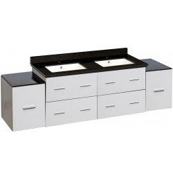 American Imaginations AI-19054 74-in. W Wall Mount White Vanity Set For 1 Hole Drilling Black Galaxy Top Biscuit UM Sink