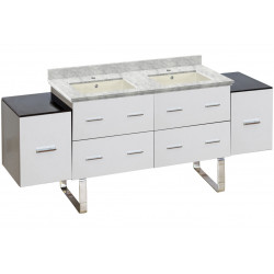 American Imaginations AI-19063 74-in. W Floor Mount White Vanity Set For 1 Hole Drilling Bianca Carara Top Biscuit UM Sink