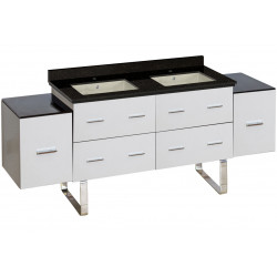 American Imaginations AI-19069 74-in. W Floor Mount White Vanity Set For 1 Hole Drilling Black Galaxy Top Biscuit UM Sink