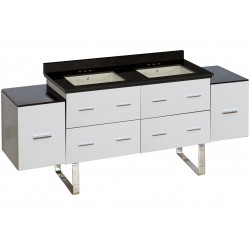 American Imaginations AI-19073 74-in. W Floor Mount White Vanity Set For 3H4-in. Drilling Black Galaxy Top Biscuit UM Sink
