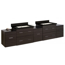American Imaginations AI-19093 88.5-in. W Wall Mount Dawn Grey Vanity Set For 3H4-in. Drilling Black Galaxy Top Biscuit UM Sink