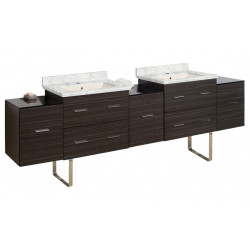 American Imaginations AI-19098 88.5-in. W Floor Mount Dawn Grey Vanity Set For 1 Hole Drilling Bianca Carara Top Biscuit UM Sink