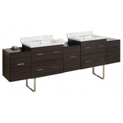 American Imaginations AI-19101 88.5-in. W Floor Mount Dawn Grey Vanity Set For 3H4-in. Drilling Bianca Carara Top White UM Sink