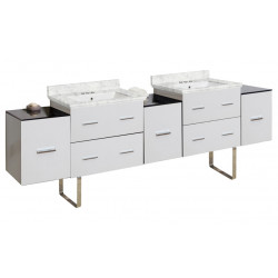 American Imaginations AI-19143 88.5-in. W Floor Mount White Vanity Set For 3H4-in. Drilling Bianca Carara Top White UM Sink