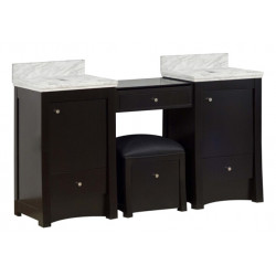 American Imaginations AI-19166 60.75-in. W Floor Mount Distressed Antique Walnut Vanity Set For Wall Mount Drilling Bianca Carara Top