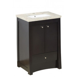 American Imaginations AI-19188 31.75-in. W Floor Mount Distressed Antique Walnut Vanity Set For 1 Hole Drilling Beige Top White UM Sink