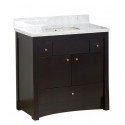 American Imaginations AI-19197 36-in. W Floor Mount Distressed Antique Walnut Vanity Set For 1 Hole Drilling Bianca Carara Top Biscuit UM Sink