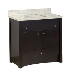 American Imaginations AI-19201 36-in. W Floor Mount Distressed Antique Walnut Vanity Set For 3H8-in. Drilling Beige Top Biscuit UM Sink