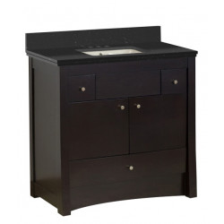 American Imaginations AI-19205 36-in. W Floor Mount Distressed Antique Walnut Vanity Set For 3H4-in. Drilling Black Galaxy Top Biscuit UM Sink