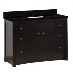American Imaginations AI-19218 47.6-in. W Floor Mount Distressed Antique Walnut Vanity Set For 1 Hole Drilling Black Galaxy Top White UM Sink