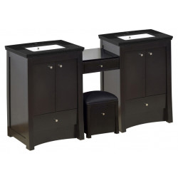 American Imaginations AI-19238 68.75-in. W Floor Mount Distressed Antique Walnut Vanity Set For 1 Hole Drilling Black Galaxy Top White UM Sink