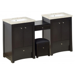 American Imaginations AI-19258 84.75-in. W Floor Mount Distressed Antique Walnut Vanity Set For 3H4-in. Drilling Beige Top White UM Sink