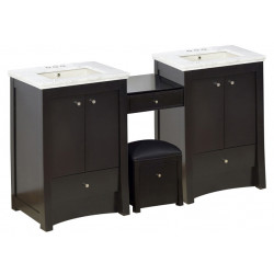 American Imaginations AI-19261 84.75-in. W Floor Mount Distressed Antique Walnut Vanity Set For 3H4-in. Drilling Bianca Carara Top Biscuit UM Sink