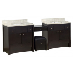 American Imaginations AI-19273 93.25-in. W Floor Mount Distressed Antique Walnut Vanity Set For 3H4-in. Drilling Beige Top White UM Sink