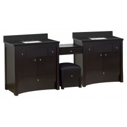 American Imaginations AI-19275 93.25-in. W Floor Mount Distressed Antique Walnut Vanity Set For 3H8-in. Drilling Black Galaxy Top White UM Sink