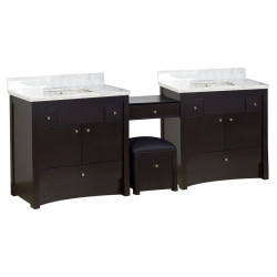American Imaginations AI-19279 93.25-in. W Floor Mount Distressed Antique Walnut Vanity Set For 3H4-in. Drilling Bianca Carara Top Biscuit UM Sink