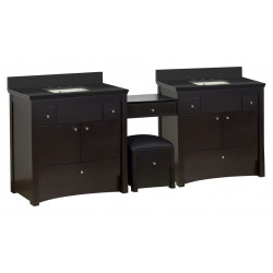 American Imaginations AI-19284 93.25-in. W Floor Mount Distressed Antique Walnut Vanity Set For 3H8-in. Drilling Black Galaxy Top Biscuit UM Sink