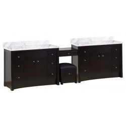 American Imaginations AI-19291 116.45-in. W Floor Mount Distressed Antique Walnut Vanity Set For 3H4-in. Drilling Bianca Carara Top White UM Sink