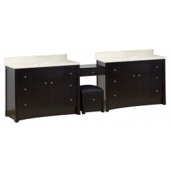American Imaginations AI-19292 116.45-in. W Floor Mount Distressed Antique Walnut Vanity Set For 1 Hole Drilling Beige Top White UM Sink