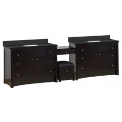 American Imaginations AI-19297 116.45-in. W Floor Mount Distressed Antique Walnut Vanity Set For 3H4-in. Drilling Black Galaxy Top White UM Sink